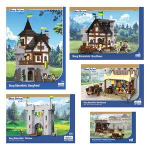 BlueBrixx-Pro Burg Bärenfels Bundle Bergfried Marktstand Torhaus Gehege Gasthaus